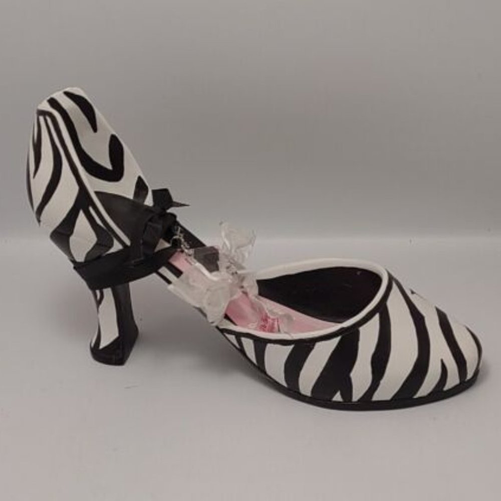 Zebra animal print pattern stiletto high heel wine bottle holder 12" x 4" x 7"w